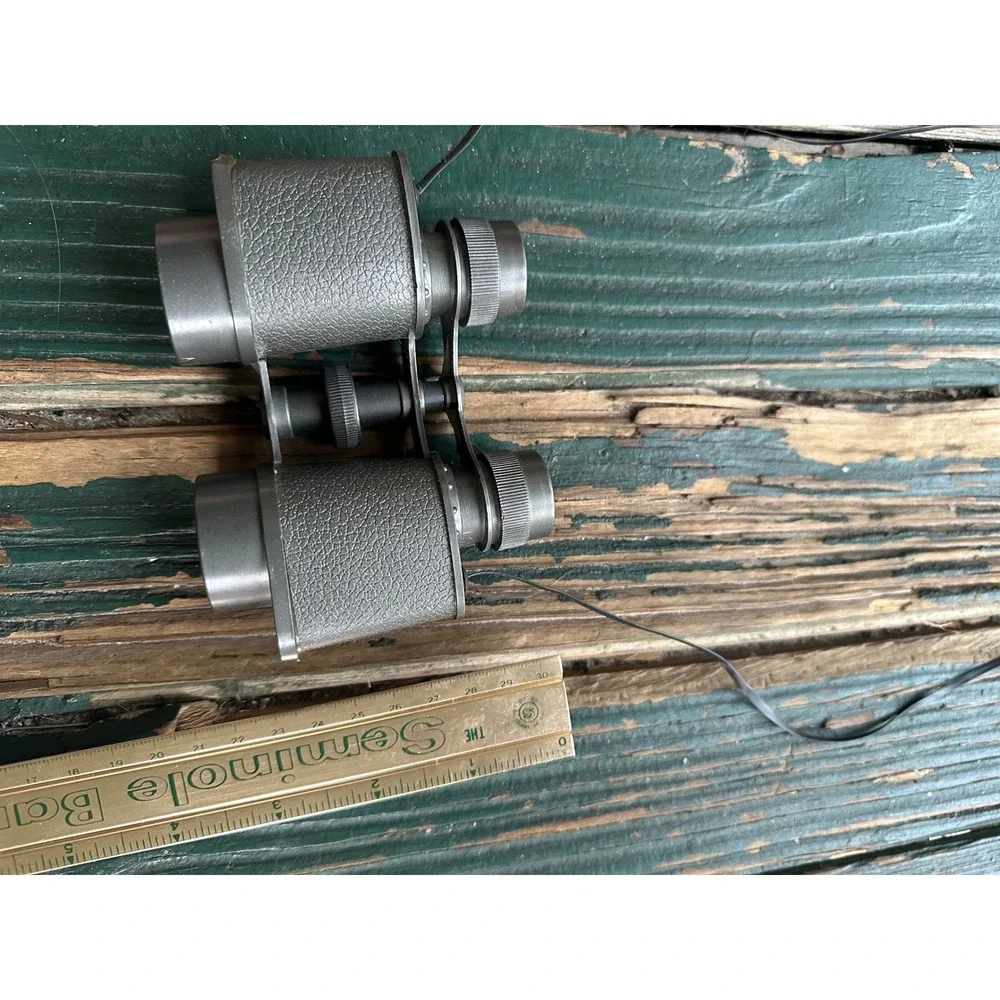 Vintage Compact Binoculars Black Field Glasses Sailboat Logo Made in Hong Kong